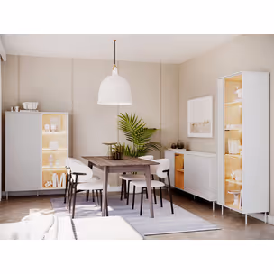 Komoda 4-drzwiowa z oświetleniem LIBA LB-03 195 cm - biały jedwab/dąb vincenza