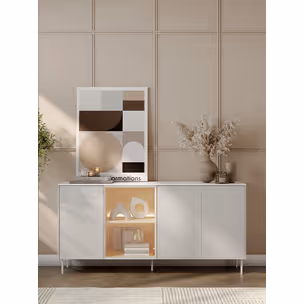 Komoda 4-drzwiowa z oświetleniem LIBA LB-03 195 cm - biały jedwab/dąb vincenza