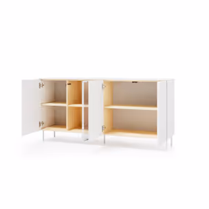Komoda 4-drzwiowa z oświetleniem LIBA LB-04 170 cm - biały jedwab/dąb vincenza
