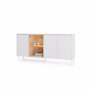 Komoda 4-drzwiowa z oświetleniem LIBA LB-04 170 cm - biały jedwab/dąb vincenza