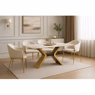 Stół z podstawą X MODIG M40 180x90 - biały marmur/złoty