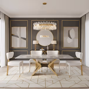 Stół z podstawą X MODIG M40 180x90 - biały marmur/złoty