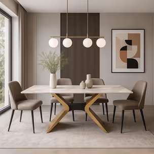 Stół z podstawą X MODIG M40 180x90 - biały marmur/złoty