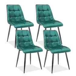 Zestaw 4x krzesło welurowe pikowane CHIC VELVET - zielony Bluvel 78