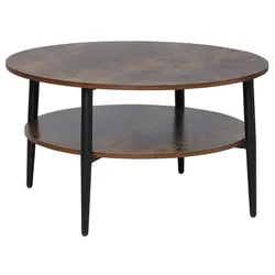 Stolik okrągły z półką ELLA A 80 cm - brąz rustykalny/czarny