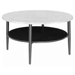 Stolik okrągły z półką ELLA A 80 cm - brąz rustykalny/czarny