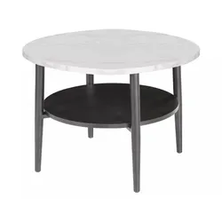 Stolik okrągły z półką ELLA B 60 cm - biały marmur/czarny