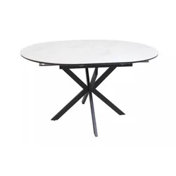 Stół okrągły rozkładany GASTON CERAMIC 100/135x100 - biały/czarny