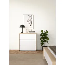 Komoda NEXT 3 szuflady - biały połysk/jackson hickory