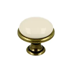 Gałka GP19 - mosiądz antyczny, porcelana mleczna / fi 29 mm