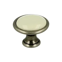 Gałka ROMANA 1700 - stare srebro, jasnobeżowa gładka porcelana / fi 29 mm