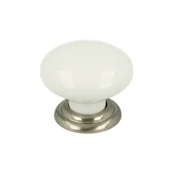 Gałka ROMANA SP65 - stal szlachetna, biała gładka porcelana - fi 34.5 mm
