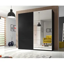 Szafa dwudrzwiowa z lustrem BETA 57 (200 cm) - czarny