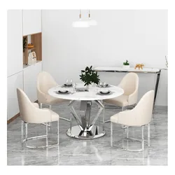 Stół okrągły ENZO SILVER 130 cm - biały/srebrny