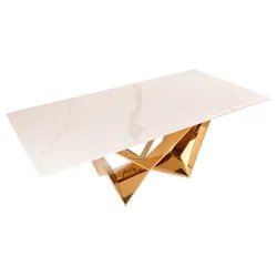 Stół designerski CT2061 200x100 - biały/złoty