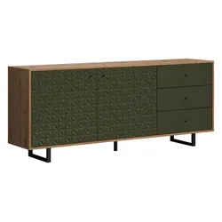Komoda 2-drzwiowa z szufladami SENTRA - dąb artisan/ciemnozielony