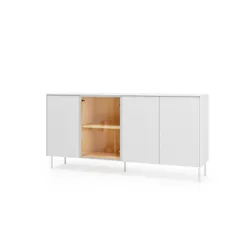 Komoda 4-drzwiowa z oświetleniem LIBA LB-04 170 cm - biały jedwab/dąb vincenza