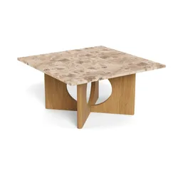 Stolik kawowy FOLEY 80x80 - beżowy marmur/dąb