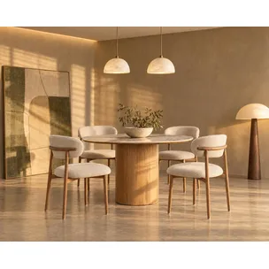 Stół okrągły RONDO CERAMIC 120 cm - biały połysk/dąb