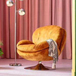 Fotel obrotowy welurowy COSY - żółty/srebrny