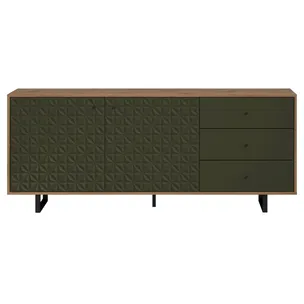 Komoda 2-drzwiowa z szufladami SENTRA - dąb artisan/ciemnozielony