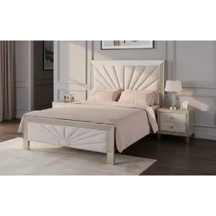 Łóżko STILIG Bedroom 160x200 - beżowy/szampańskie złoto
