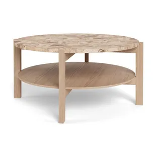 Stolik okrągły z półką DORSETT 80 cm - jasny brązowy/dąb bielony