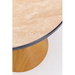 Stolik boczny okrągły CONO 50 cm - dąb/trawertyn