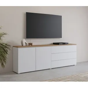 Komoda 2-drzwiowa z 3 szufladami MODO 28 200 cm - biały/dąb Mauvella