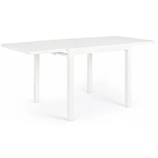 Stół PELAGIUS w kolorze białym o rozmiarze 83-166x80 cm jest nowoczesnym meblem do ogrodu i na taras. Wykonano go z aluminium i pokryto poliestrem. Nogi...