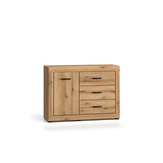 Wymiary:  - szerokość: 116 cm - głębokość: 40 cm - wysokość: 85 cm   Materiał:  - korpus: płyta laminowana - front: płyta MDF Kolor: dąb Evoke...