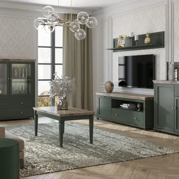 Butelkowa zieleń w eleganckim salonie