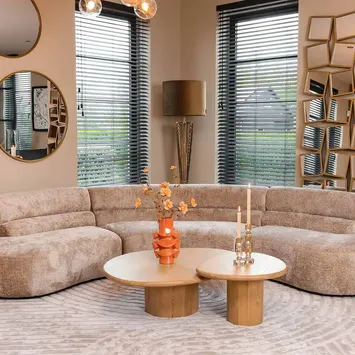 Obła sofa w przytulnym salonie