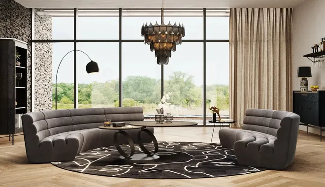 Zaokrąglona sofa modułowa w salonie
