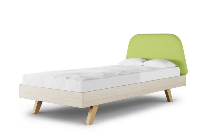 VELVIE LEAF/RAW BEECH/BUK Łóżko z tapicerowanym zagłówkiem TRAPEZ LEGS BASIC
