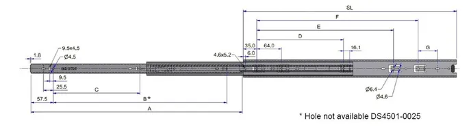 Prowadnica nierdzewna DS4501 / dł. 55 cm / 45 kg / wysuw 100%