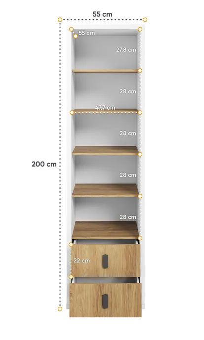 Regał z szufladami SIMI MS-03 - biały alpejski/hikora naturalna