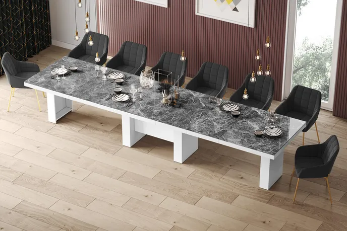 Stół rozkładany LARGO 160/400x89 - venatino dark mat/biały połysk