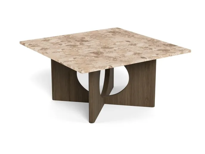Stolik kawowy FOLEY 80x80 - beżowy marmur/dąb wędzony