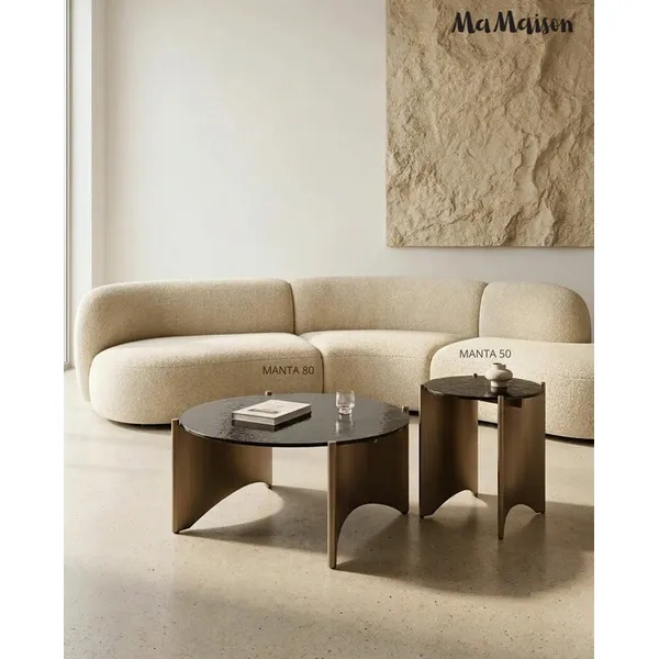 Stolik kawowy okrągły MANTA 80 cm - brązowy/złoty
