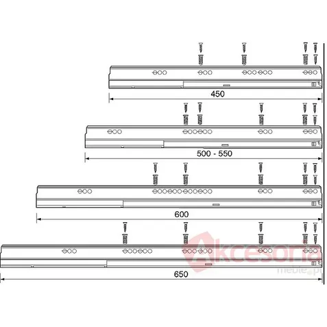 Tandembox PROWADNICE 576 Dł.60cm Wysuw 100% 65kg Hamulec