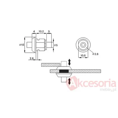 rysunek techniczny Zamek do szklanych drzwi Siso MINI - chrom / fi 12 mm