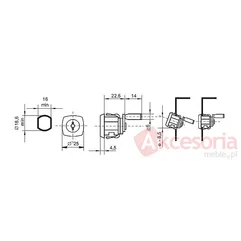 rysunek techniczny Zamek do drzwi metalowych Siso X-44/D - chrom