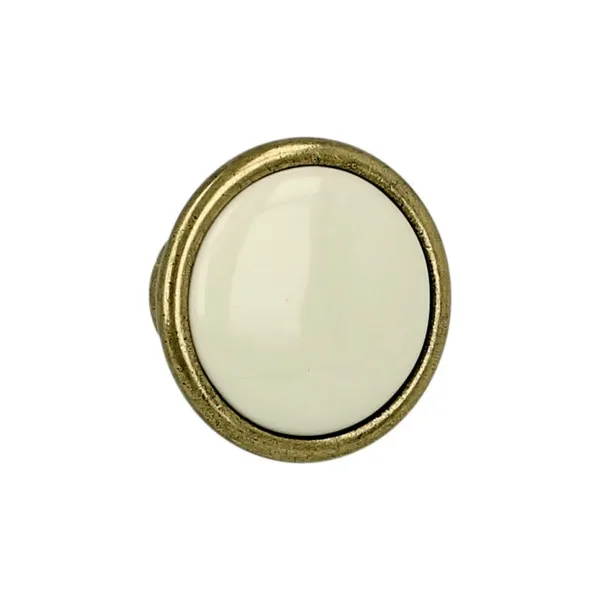 Gałka ROMANA 1700 - stary mosiądz, jasnobeżowa gładka porcelana / fi 29 mm