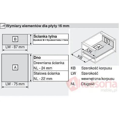 Tandembox plus MOCOWANIE TYŁU LEWY Z30M Do Wys.M=83mm Szare