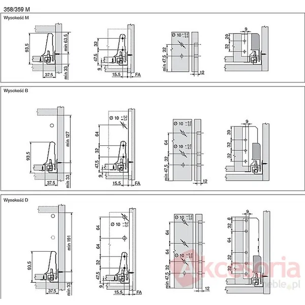 Tandembox plus MOCOWANIE TYŁU LEWY Z30M Do Wys.M=83mm Szare