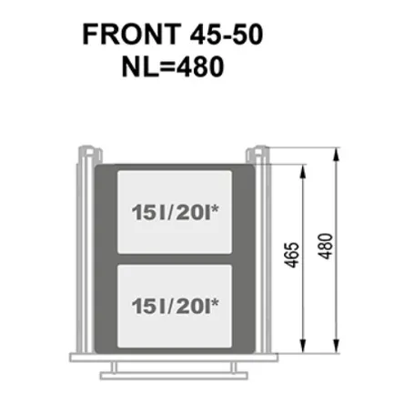 Szuflada z 2 pojemnikami na odpady SEGREGO 50 cm / 32 cm - srebrny