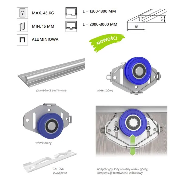 Zestaw MITRA do 2 drzwi przesuwnych - aluminium / dł. 120 cm