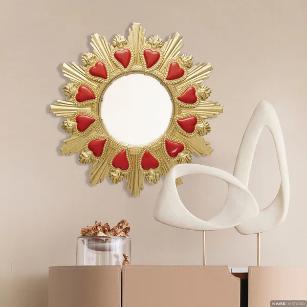Lustro ścienne okrągłe FLAMING HEART 38 cm - złoty