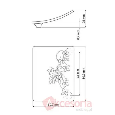 Rys. techniczny Uchwyt UN03 rozstaw 64mm nikiel patynowany prawy